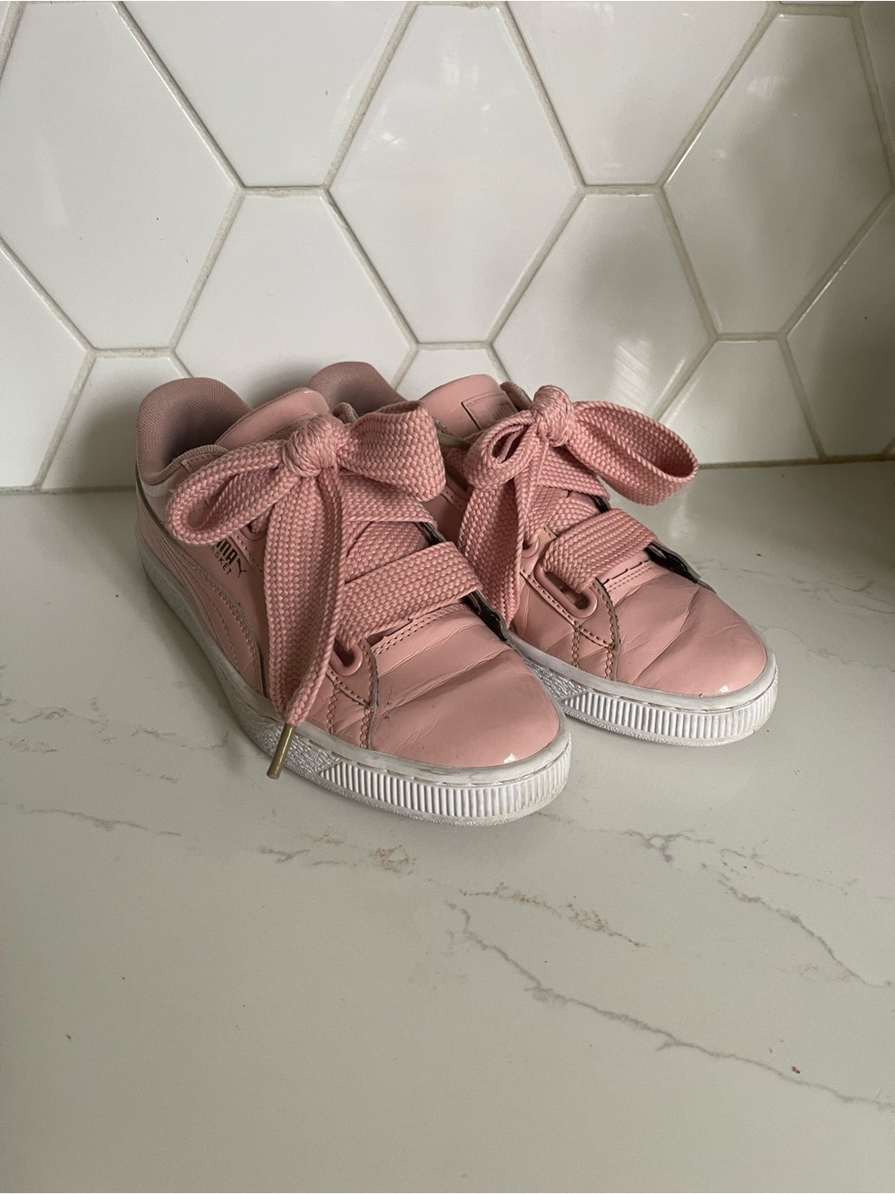 Puma Pink Low-Top Sneakers with Ribbon Laces
